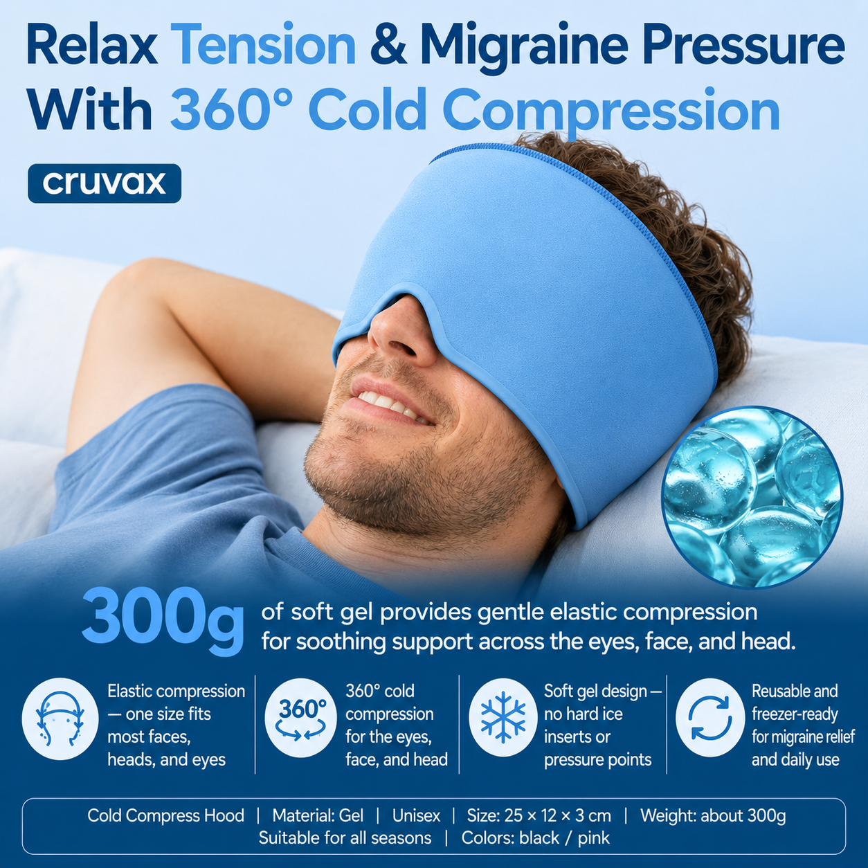 Cruvax Cold Therapy & Sleep Relief Hat