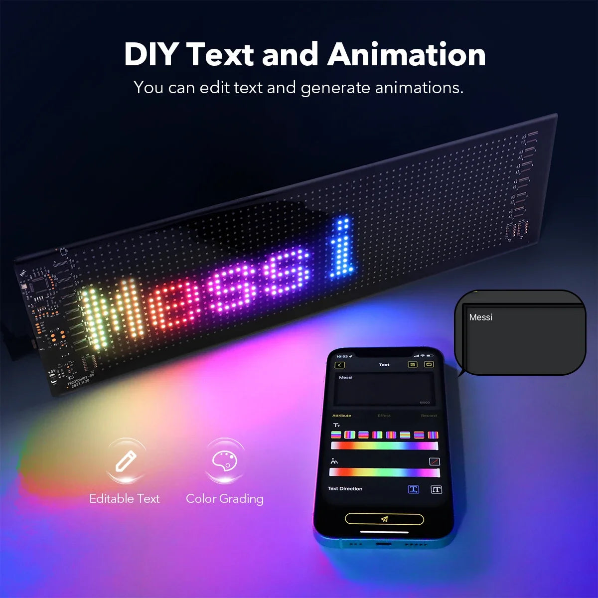 Smart Pixel LED Display Panel Digital Screen Matrix Programmable Advertising Sign USB 5V APP Control Customize Image Animation